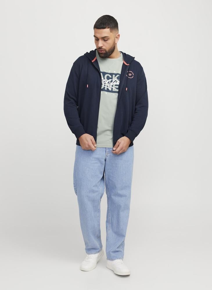 Plus Size Zip Through Graphic Print Hoodie