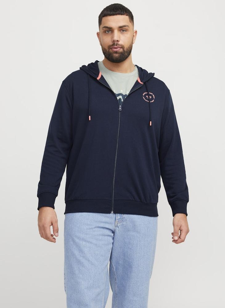 Plus Size Zip Through Graphic Print Hoodie