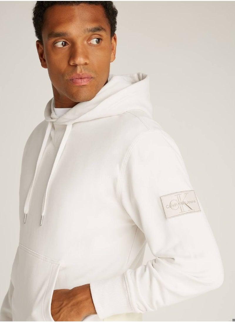 Men's Badge Logo Hoodie - Cotton, White