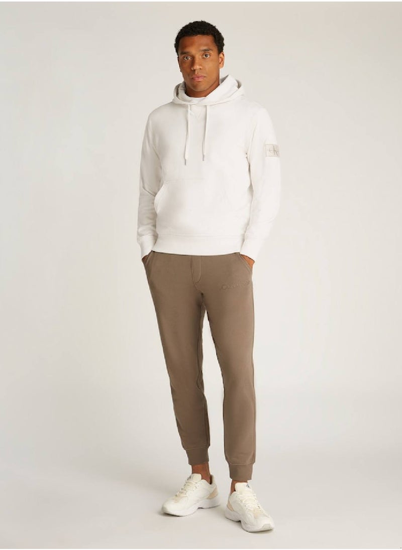 Men's Badge Logo Hoodie - Cotton, White