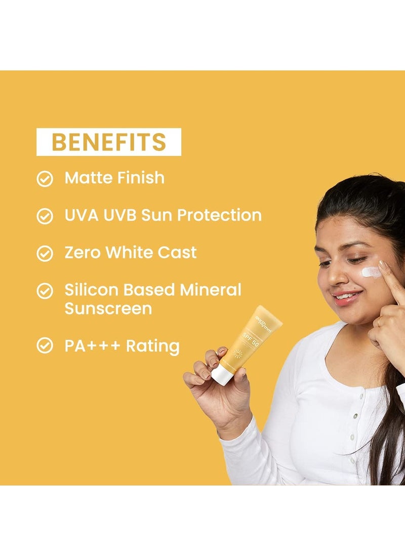 Earth Rhythm Matte Mineral Sunscreen SPF 50 with 9% Zinc Oxide for Daily Use | PA+++, Zero White Cast & Non-Sticky, Matte Finish | Men & Women | - 50ml