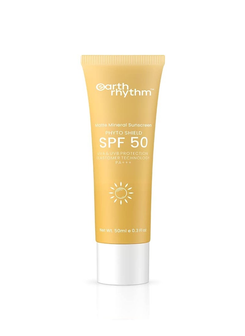 Earth Rhythm Matte Mineral Sunscreen SPF 50 with 9% Zinc Oxide for Daily Use | PA+++, Zero White Cast & Non-Sticky, Matte Finish | Men & Women | - 50ml