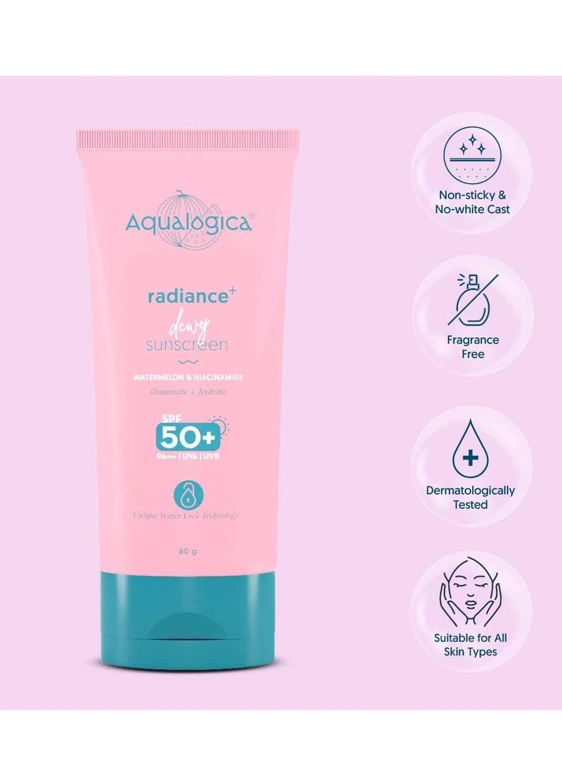 Radiance+ Dewy Face Sunscreen with SPF 50+ & PA+++ | Broad Spectrum Protection & No White Cast | Helps Give Healthy Skin with Watermelon & Niacinamide | 2.82 Oz/80g