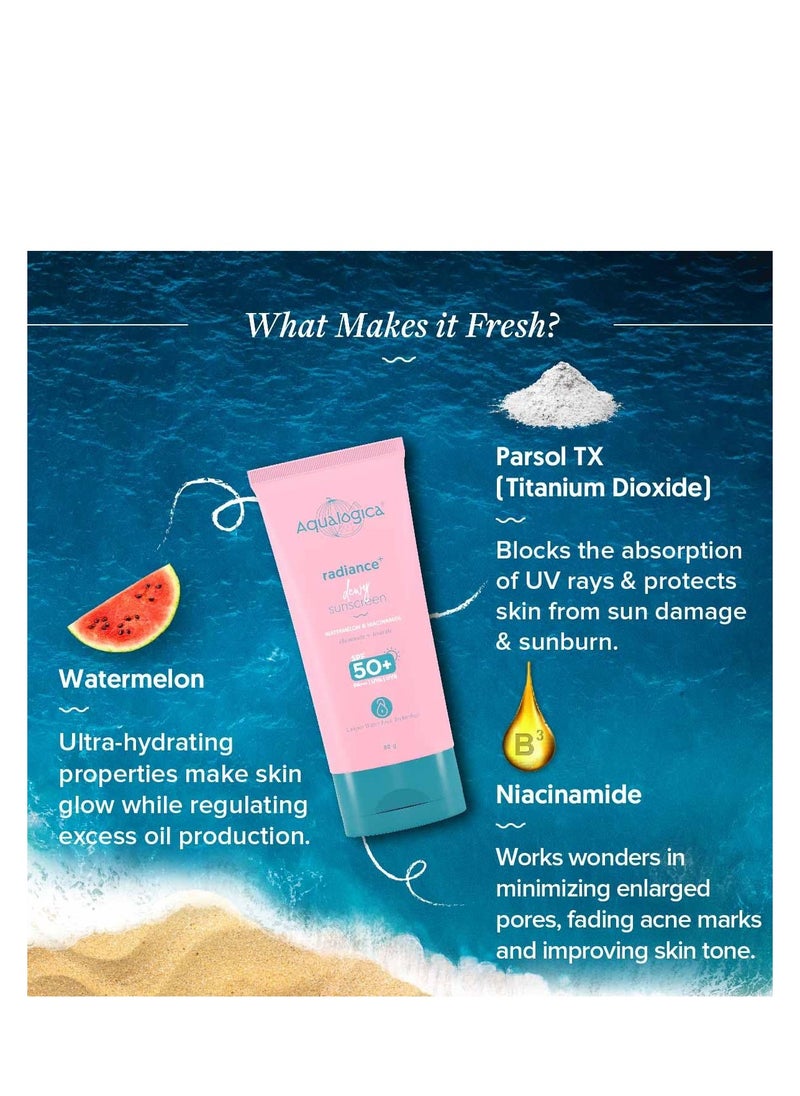 Radiance+ Dewy Face Sunscreen with SPF 50+ & PA+++ | Broad Spectrum Protection & No White Cast | Helps Give Healthy Skin with Watermelon & Niacinamide | 2.82 Oz/80g