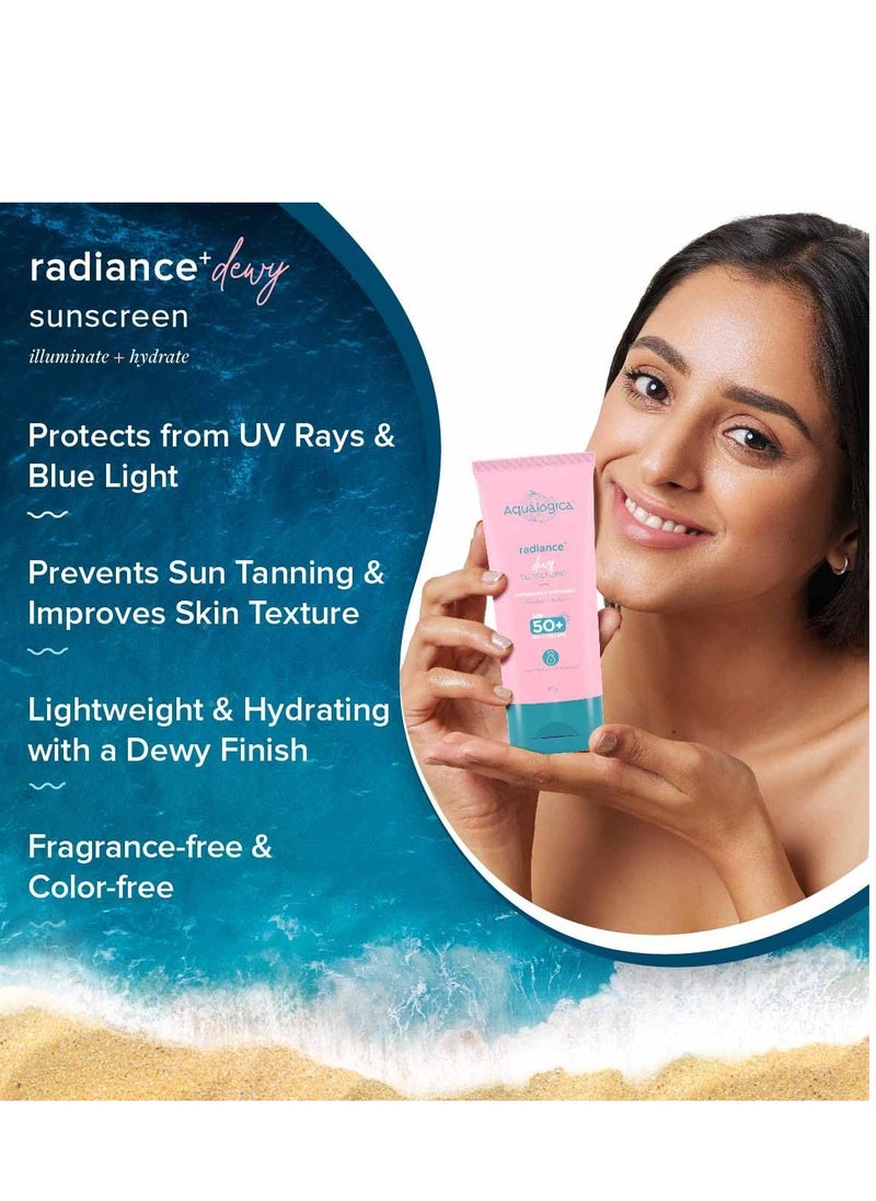 Radiance+ Dewy Face Sunscreen with SPF 50+ & PA+++ | Broad Spectrum Protection & No White Cast | Helps Give Healthy Skin with Watermelon & Niacinamide | 2.82 Oz/80g