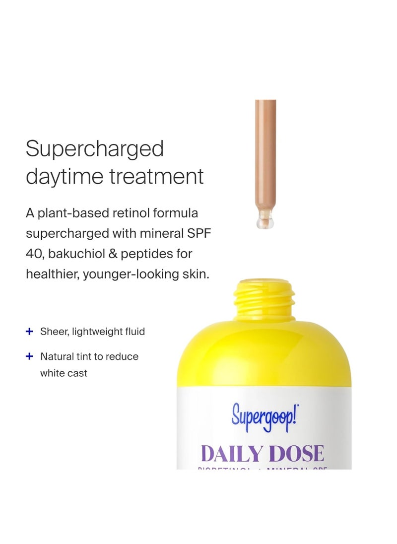 Supergoop! Daily Dose Bioretinol + Mineral SPF 40 with Bakuchiol, 1 fl oz - Plant-Based Retinol Alternative with Mineral SPF, Bakuchiol & Peptides - Helps Repair & Protect Skin - For All Skin Types