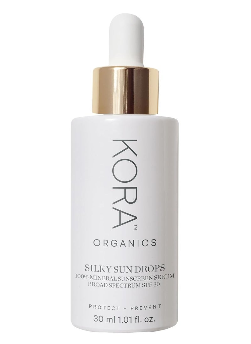 KORA Organics Silky Sun Drops, SPF 30 Mineral Sunscreen Serum, Skin Barrier Repair, Certified Organic, Cruelty Free, 1.01 oz