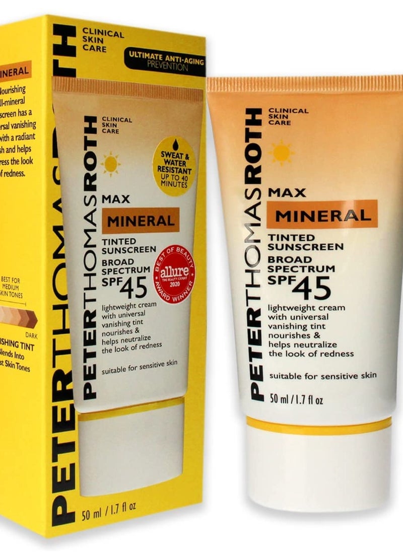 Peter Thomas Roth | Max Mineral Tinted Sunscreen Broad Spectrum SPF 45 | Tinted Moisturizer with SPF, Water-Resistant Mineral Sunscreen For Sensitive Skin,...