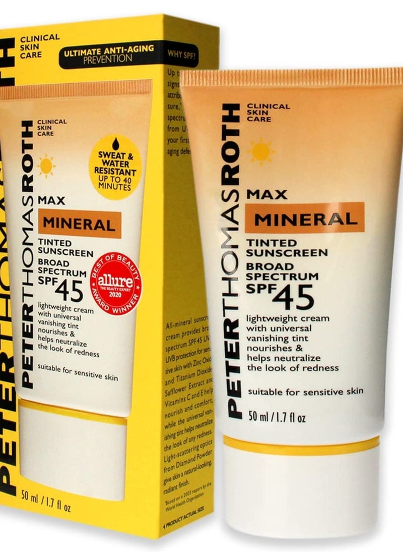 Peter Thomas Roth | Max Mineral Tinted Sunscreen Broad Spectrum SPF 45 | Tinted Moisturizer with SPF, Water-Resistant Mineral Sunscreen For Sensitive Skin,...