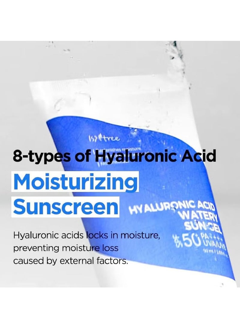 Hyaluronic Acid Watery Sun Gel SPF 50  PA  8 Types Hyaluronic Acid UVA UVB Protection No White Cast Reef Safe Non Nano Sunscreen 1.69 Fl Oz