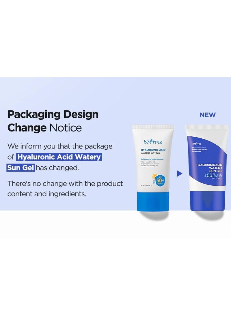 Hyaluronic Acid Watery Sun Gel SPF 50  PA  8 Types Hyaluronic Acid UVA UVB Protection No White Cast Reef Safe Non Nano Sunscreen 1.69 Fl Oz