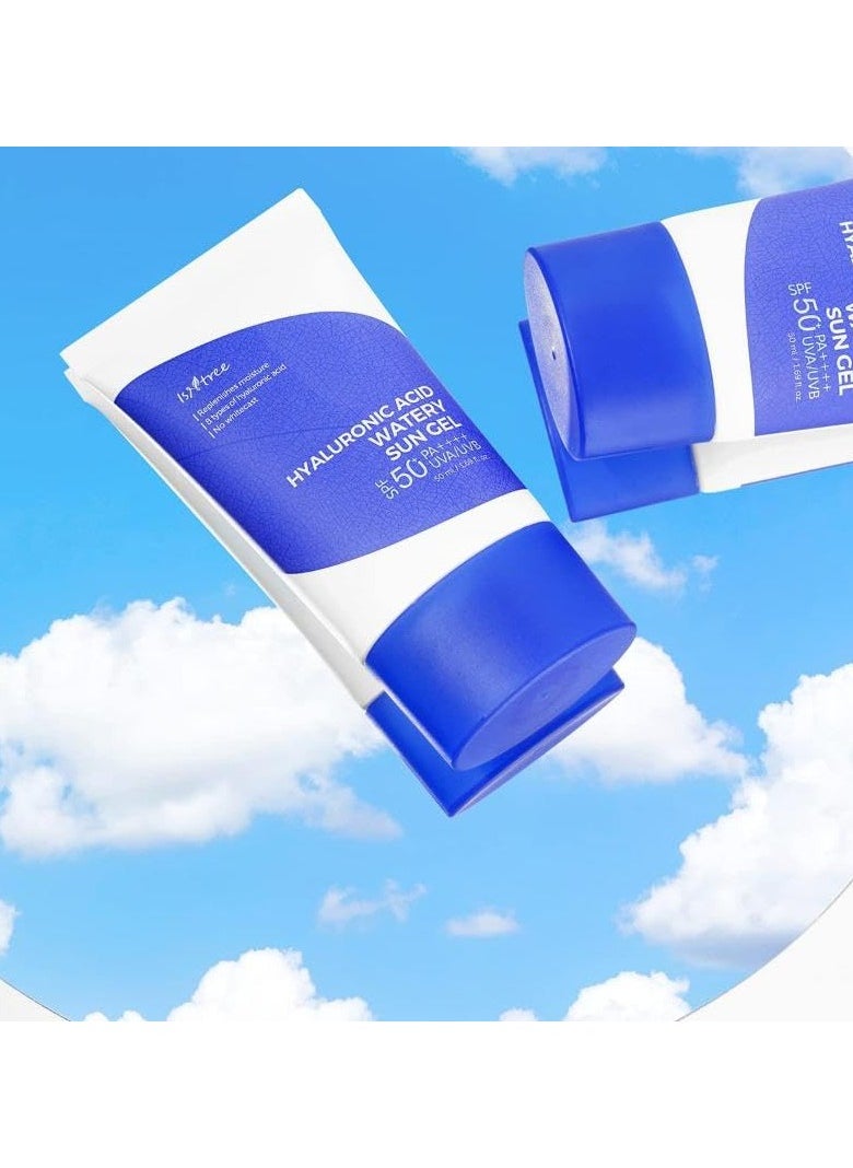 Hyaluronic Acid Watery Sun Gel SPF 50  PA  8 Types Hyaluronic Acid UVA UVB Protection No White Cast Reef Safe Non Nano Sunscreen 1.69 Fl Oz