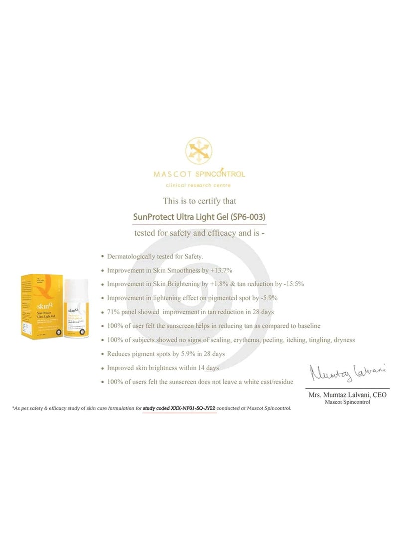 Sunscreen for Men and Women 50ml with Vitamin C SPF 40 Broad Spectrum Protection Ultra Light Gel for All Skin Types Lightweight Non-Sticky Water-Resistant