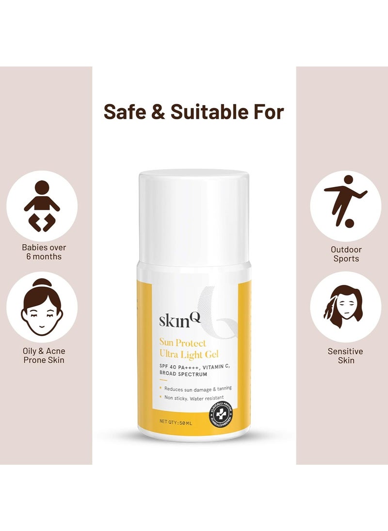 Sunscreen for Men and Women 50ml with Vitamin C SPF 40 Broad Spectrum Protection Ultra Light Gel for All Skin Types Lightweight Non-Sticky Water-Resistant