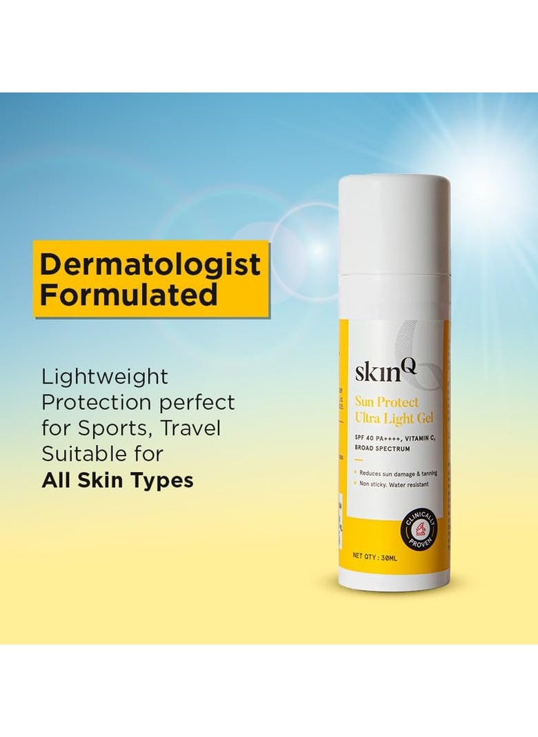 Mini Sunscreen for Men and Women 30ml with Vitamin C SPF 40 Broad Spectrum Protection Ultra Light Gel for All Skin Types Lightweight Non-Sticky