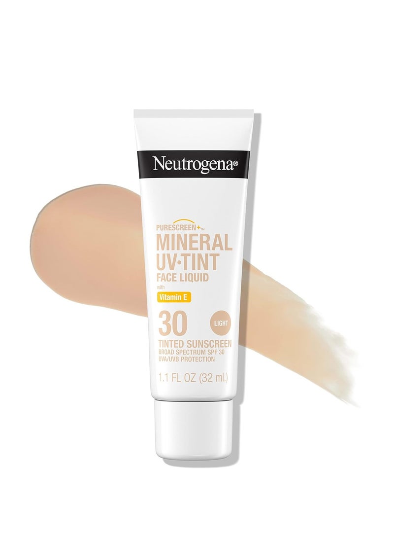 Neutrogena Purescreen+ Tinted Sunscreen for Face with SPF 30, Broad Spectrum Mineral Sunscreen with Zinc Oxide and Vitamin E, Water Resistant, Fragrance Free, Light, 1.1 fl oz 32 mlml