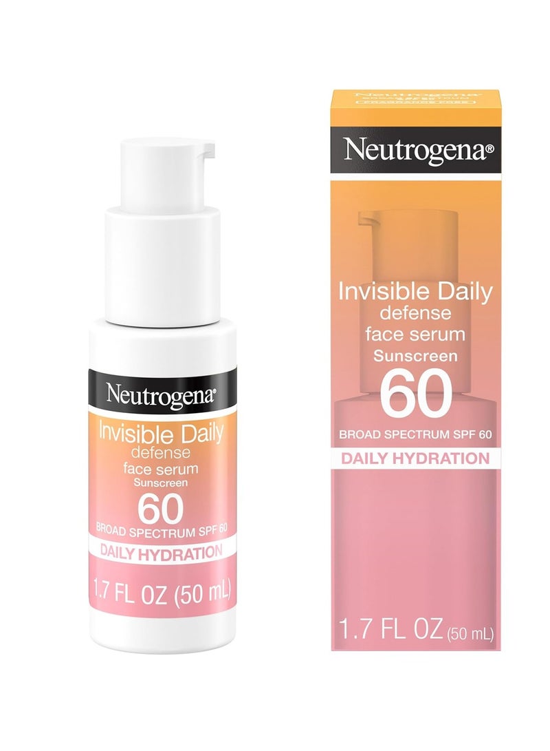 Neutrogena Invisible Daily Defense Face Sunscreen + Hydrating Serum with Broad Spectrum SPF 60 & Antioxidants to Help Skin Glow, Oil-Free, Fragrance Free 1.7 fl. ozFluid Ounce