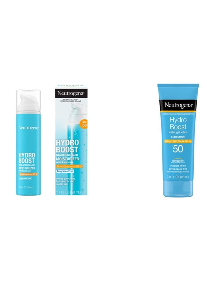 Neutrogena Hydro Boost Water Gel Non-Greasy Moisturizing Sunscreen Lotion with Broad Spectrum SPF 50, Water-Resistant, 3 fl.Oz and Hyaluronic Acid Facial Moisturizer, Fragrance-Free 1.7 fl ozFluid Ounce