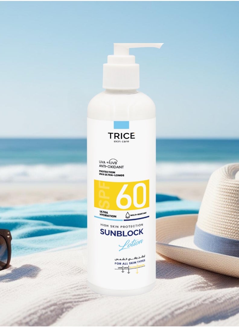 Trice Sunscreen Lotion SPF 60 | Broad Spectrum Protection | Hydrating Formula | Antioxidant | Water-Resistant | 200 ml