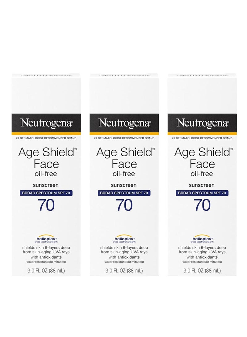 Neutrogena Age Shield Face Oil-Free Sunscreen Lotion with Broad Spectrum SPF 70, Non-Comedogenic Moisturizing Sunscreen to Help Prevent Signs of Aging, PABA-Free 3 fl. oz (Pack of 3)Fluid Ounce