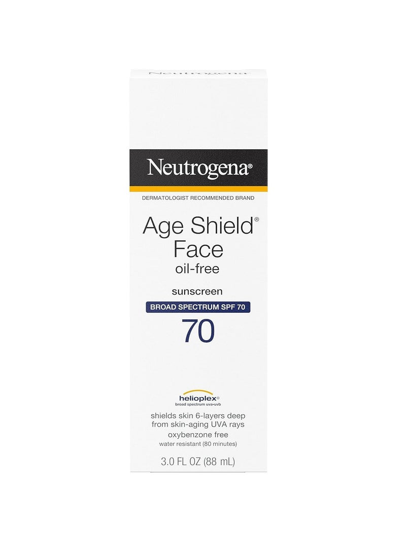 Neutrogena Age Shield Face Oil-Free Sunscreen Lotion with Broad Spectrum SPF 70, Non-Comedogenic Moisturizing Sunscreen to Help Prevent Signs of Aging, PABA-Free 3 fl. oz (Pack of 3)Fluid Ounce