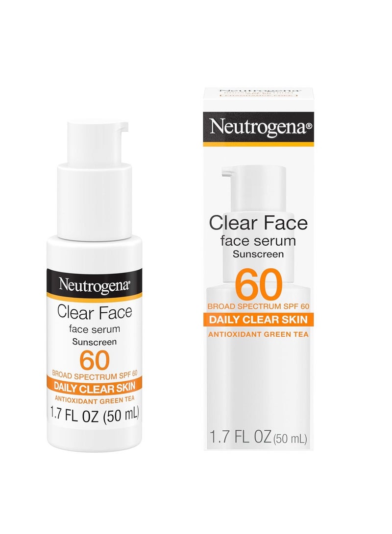 Neutrogena Clear Face Serum Sunscreen with Green Tea, Broad Spectrum SPF 60, Non-Comedogenic Face Sunscreen for Lightweight UVA/UVB Protection, Oxybenzone- & Fragrance-Free 1.7 fl. ozFluid Ounce