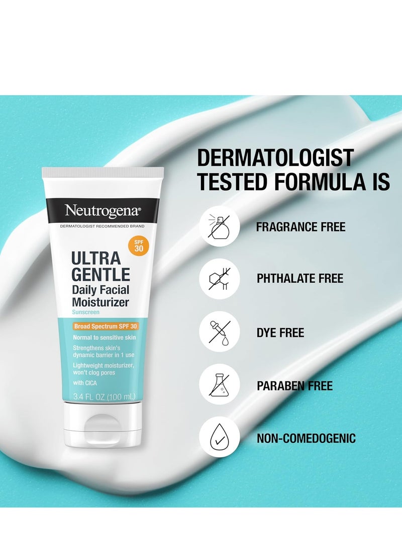 Neutrogena Ultra Gentle Daily Facial Moisturizer with SPF 30 Sunscreen with CICA, Lightweight Face Lotion with Broad Spectrum SPF 30 for Normal to Sensitive Skin, Fragrance-Free 100 mlml