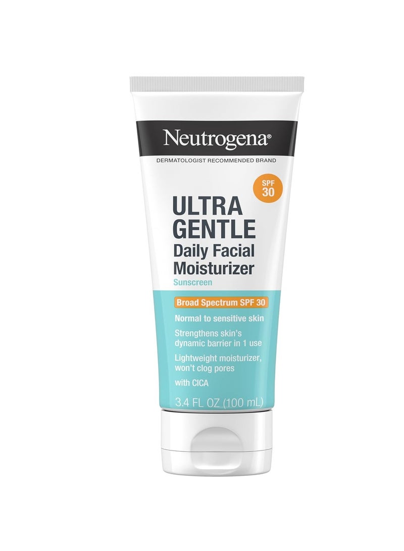 Neutrogena Ultra Gentle Daily Facial Moisturizer with SPF 30 Sunscreen with CICA, Lightweight Face Lotion with Broad Spectrum SPF 30 for Normal to Sensitive Skin, Fragrance-Free 100 mlml