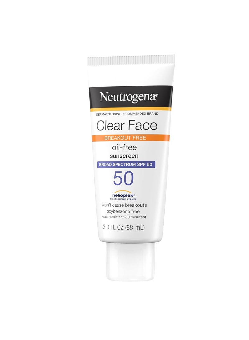 Clear Face Sunscreen Lotion for Acne-Prone Skin, Broad Spectrum SPF 50 Facial Sunscreen for Oily Skin, Oil-, Fragrance- & Oxybenzone-Free Water Resistant Sunscreen, Twin Pack, 2 x 3 fl. Oz 3 fl. oz. (Pack of 2)Fluid Ounce