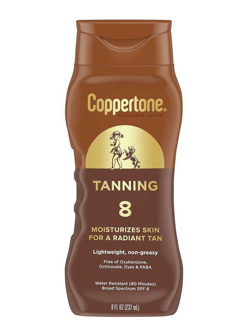 Coppertone Tanning Sunscreen Lotion, Water Resistant Body Sunscreen SPF 8, Broad Spectrum SPF 8 Sunscreen Pack, 8 Fl Oz Bottle, Pack of 2