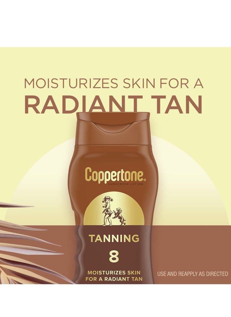 Coppertone Tanning Sunscreen Lotion, Water Resistant Body Sunscreen SPF 8, Broad Spectrum SPF 8 Sunscreen Pack, 8 Fl Oz Bottle, Pack of 2