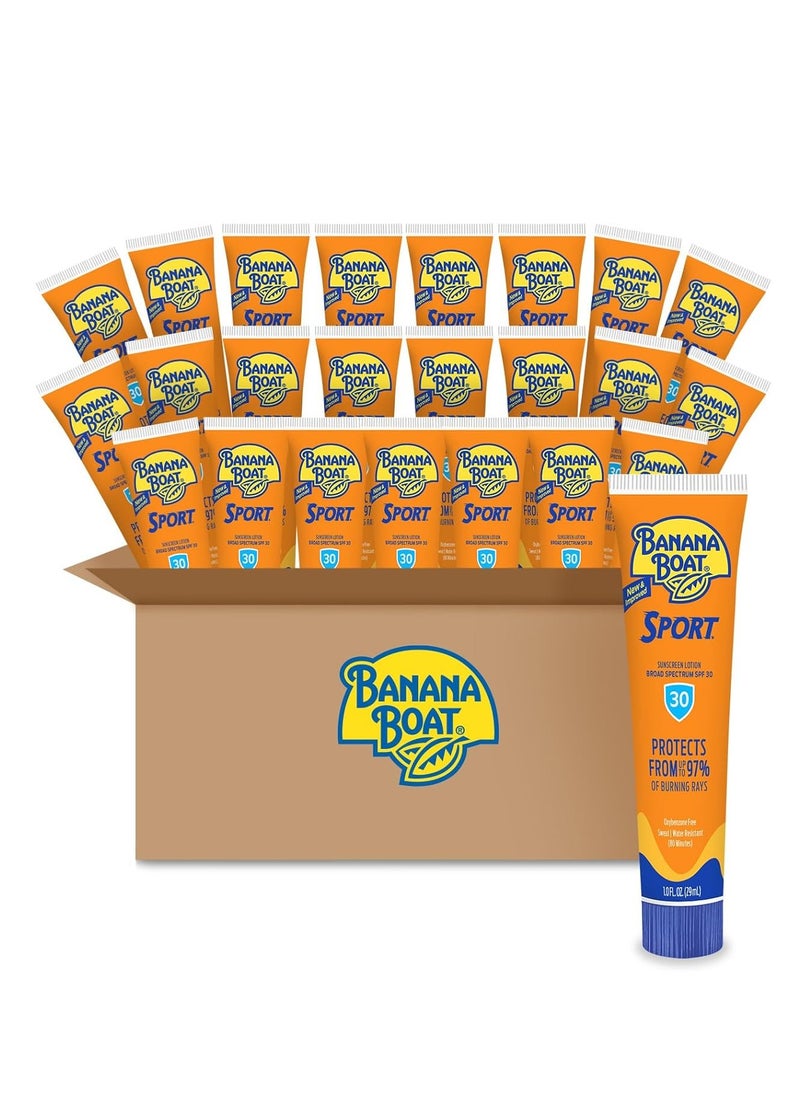 Banana Boat Sport Ultra SPF 30 Sunscreen Lotion, 1oz, 24ct | Travel Size Sunscreen, Banana Boat Sunscreen SPF 30 Lotion, Oxybenzone Free Sunscreen, Mini Sunscreen SPF 30, 1oz (Pack of 24)