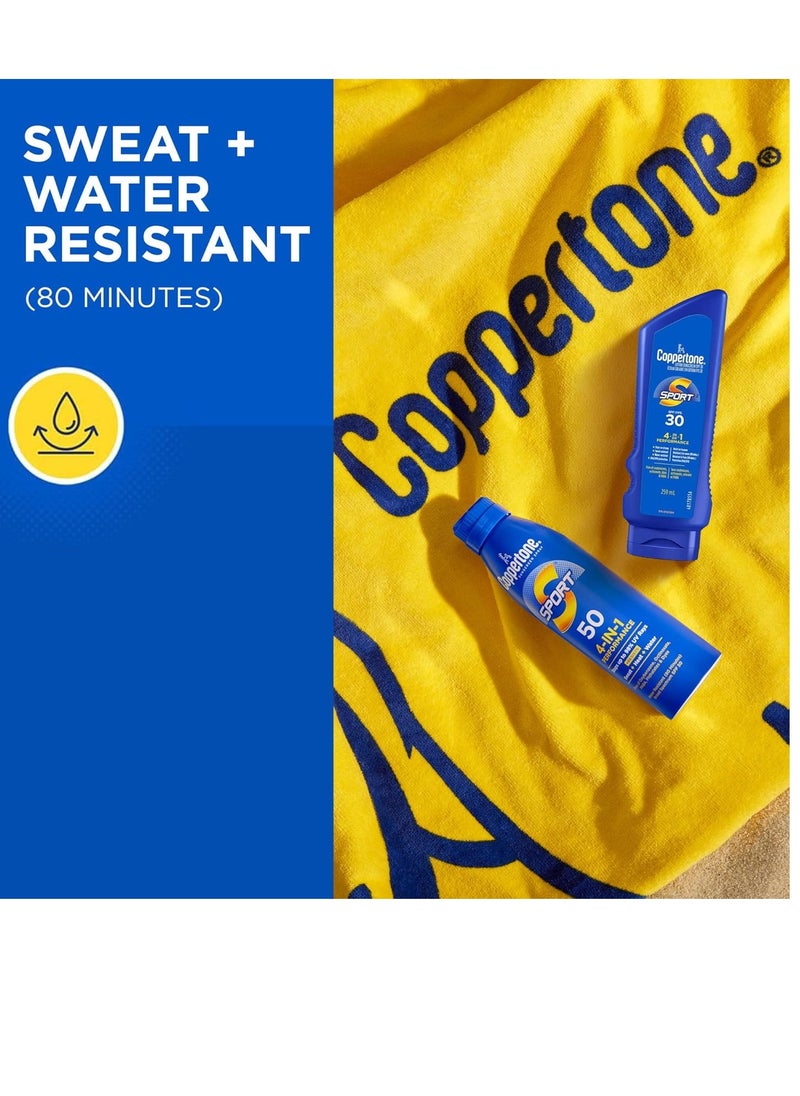 Coppertone Sport Sunscreen Spray SPF 50, Water Resistant Spray Sunscreen Pack, 5.5 Oz, Pack of 2 (Packaging May Vary)