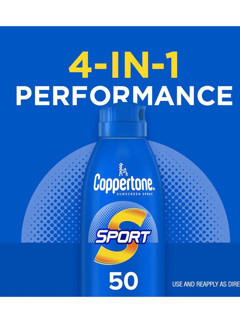 Coppertone Sport Sunscreen Spray SPF 50, Water Resistant Spray Sunscreen Pack, 5.5 Oz, Pack of 2 (Packaging May Vary)