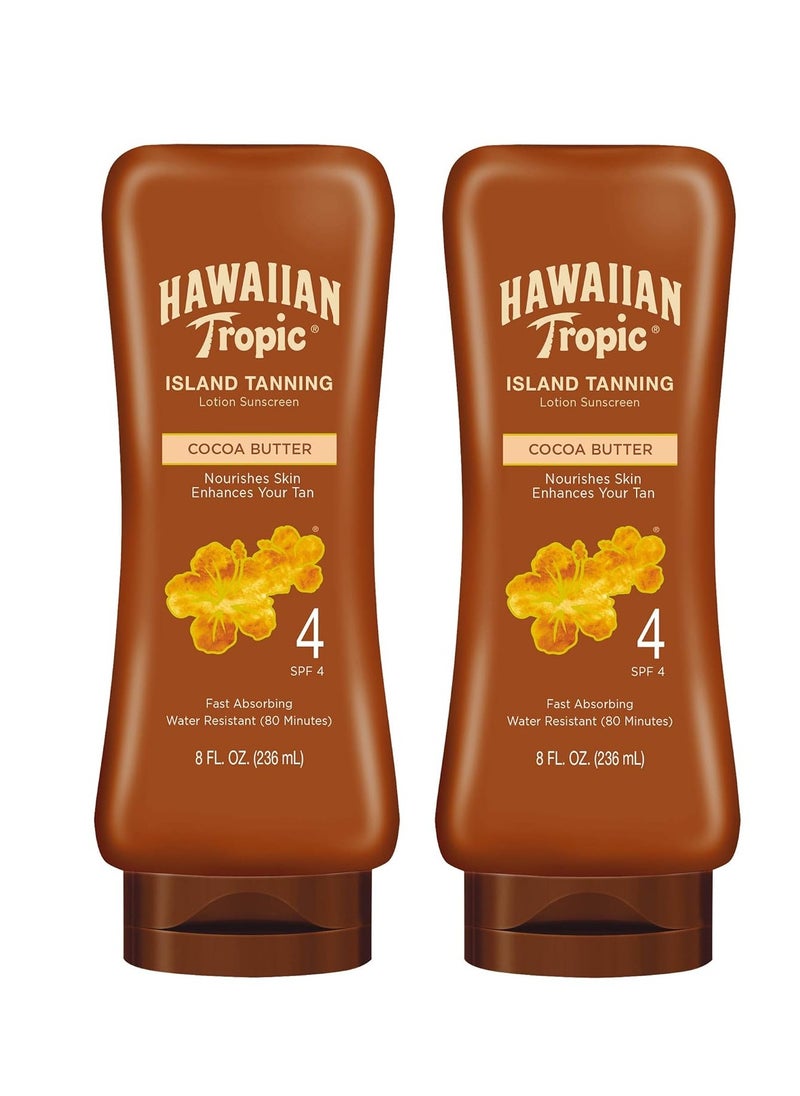 Hawaiian Tropic Island Tanning Lotion Sunscreen SPF 4, 8oz | Outdoor Tanning Lotion with SPF, SPF 4 Sunscreen, Oxybenzone Free Sunscreen, 8oz, Twin Pack