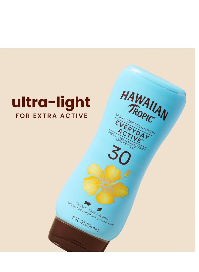Hawaiian Tropic Everyday Active Lotion Sunscreen SPF 30, 8oz | Hawaiian Tropic Sunscreen SPF 30, Sunblock, Broad Spectrum Sunscreen, Oxybenzone Free Sunscreen, Water Resistant Sunscreen, 8oz