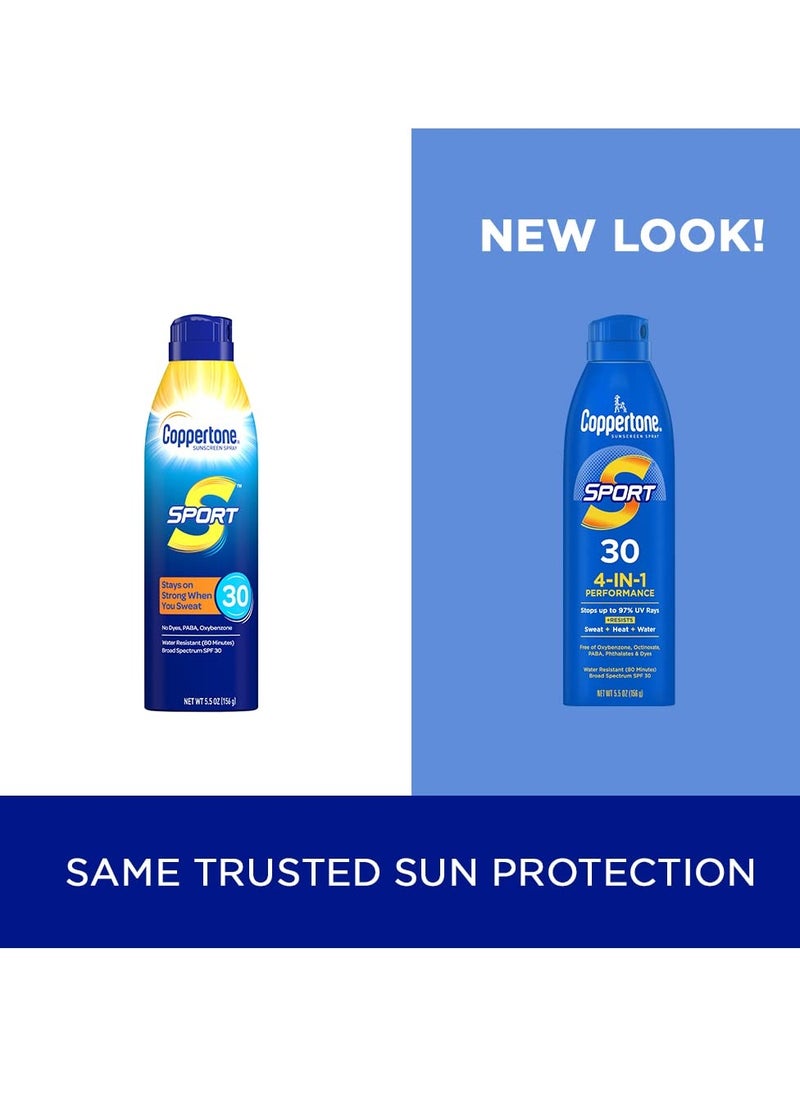 Coppertone Sport Sunscreen Spray SPF 30, Water Resistant Spray Sunscreen for Body, 5.5 Oz (Packaging May Vary)