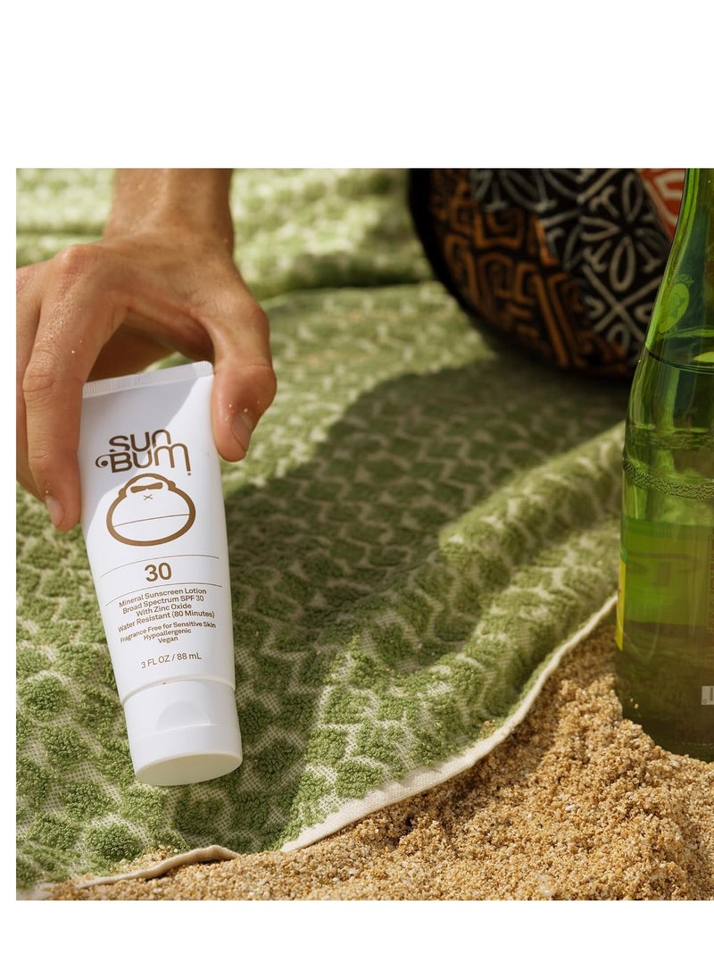 Sun Bum Mineral SPF 30 Sunscreen Body Lotion| Broad Spectrum Moisturizing Facial Sunblock with Vitamin E | Vegan and Hawaii 104 Act Compliant (Octinoxate & Oxybenzone Free) | Travel Friendly 3 oz
