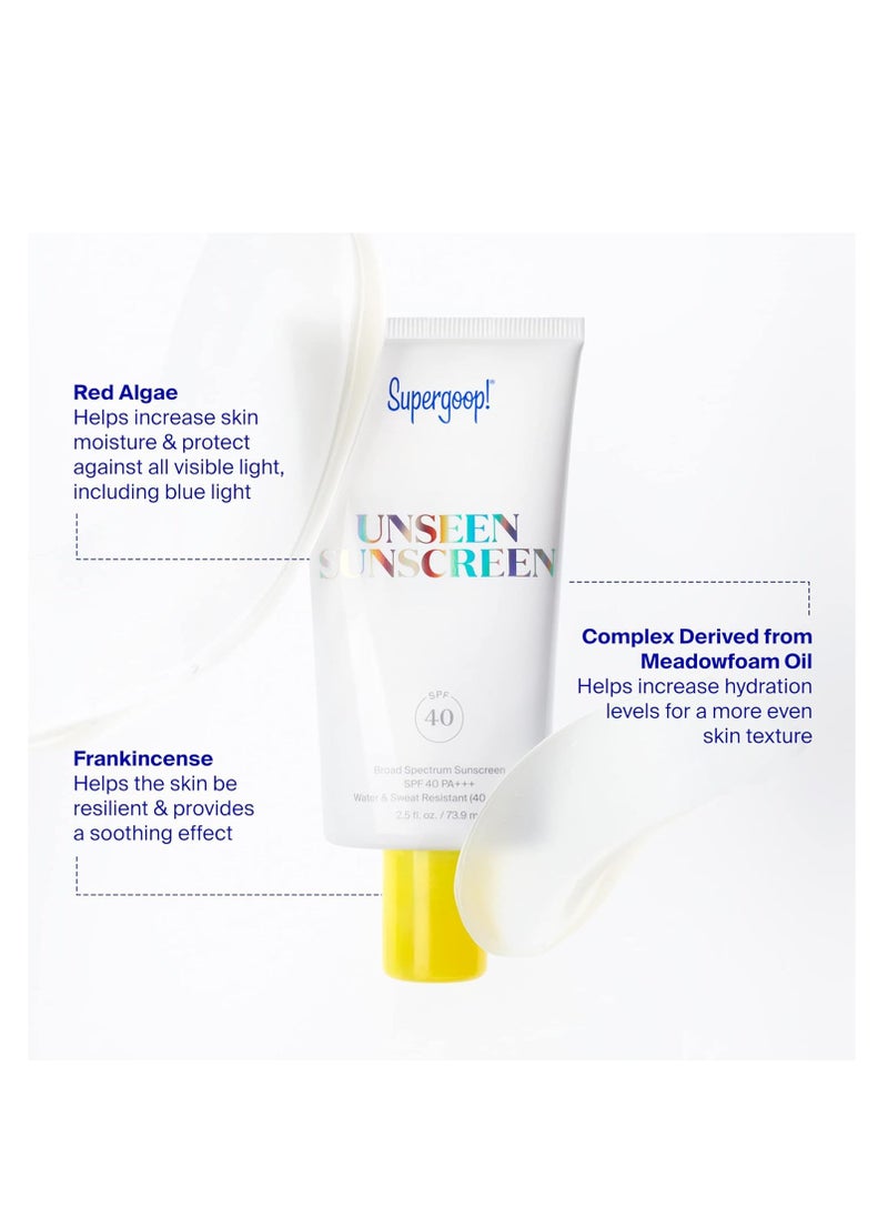 Supergoop! Unseen Sunscreen - SPF 40 - Invisible, Broad Spectrum Face Sunscreen + Makeup-Gripping Primer - Weightless, Scentless, Oil Free - For All Skin Types & Skin Tones - 0.5 fl oz