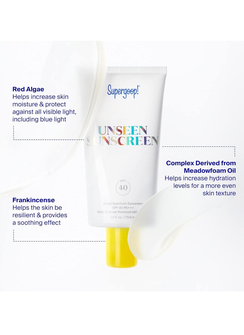 Supergoop! Unseen Sunscreen - SPF 40 - Invisible, Broad Spectrum Face Sunscreen + Makeup-Gripping Primer - Weightless, Scentless, Oil Free - For All Skin Types & Skin Tones - 0.5 fl oz