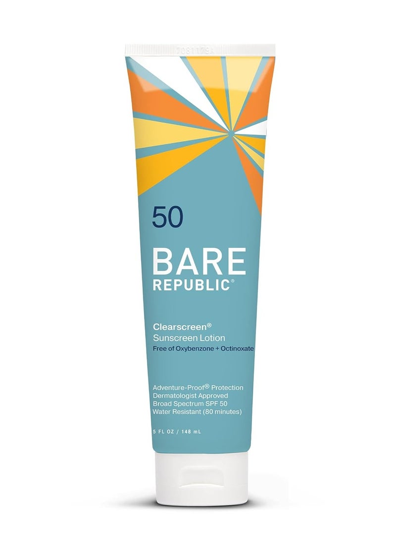 Bare Republic Clearscreen Sunscreen SPF 50 Sunblock Body Lotion, Water Resistant with an Invisible Finish, 5 Fl Oz