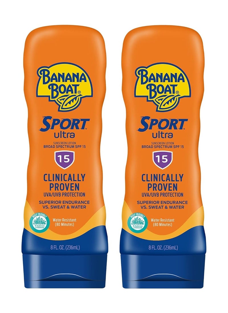 Banana Boat Sport Ultra SPF 15 Sunscreen Lotion Twin Pack | Banana Boat Sunscreen SPF 15 Lotion, Oxybenzone Free Sunscreen, Sunblock Lotion Sunscreen, Banana Boat Lotion, Water Resistant Sunscreen