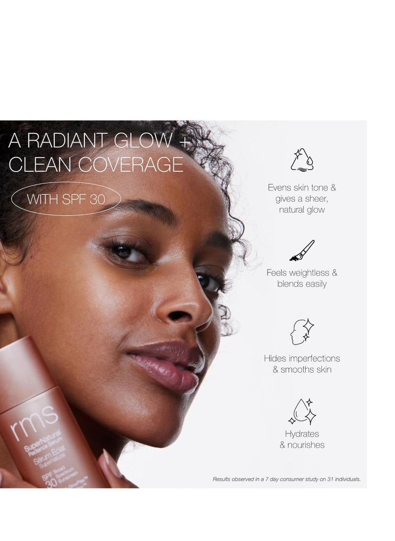 RMS Beauty SuperNatural Radiance Serum - Broad Spectrum SPF 30 with Non Nano Zinc Oxide, Tinted Sunscreen for Face, Clean Beauty Mineral Sunscreen