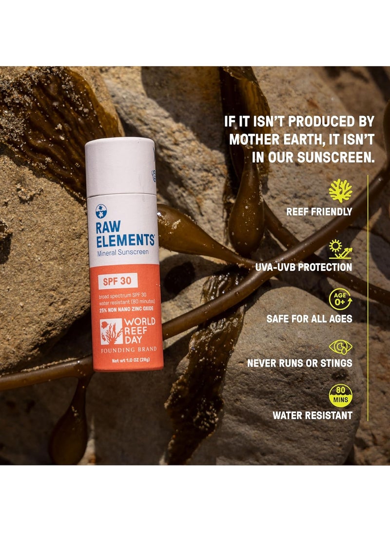 Raw Elements Ocean Ramsey World Reef Day Organic Sunscreen Stick SPF 30, Non-Nano Zinc Oxide, Reef-Safe, Cruelty-Free, Moisturizing, Zero Waste Tube, 1 oz