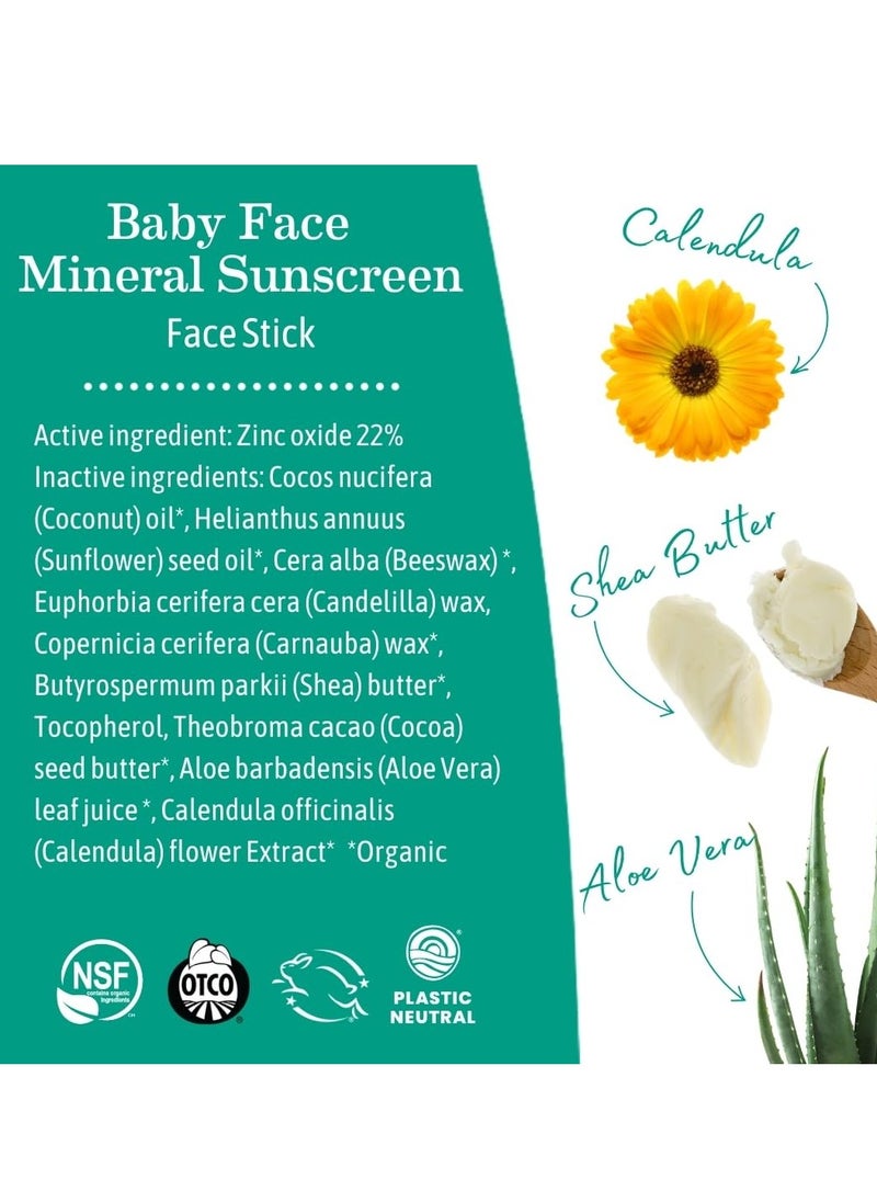 Earth Mama Baby Face Mineral Sunscreen Stick SPF 40 | Reef Safe, Non-Nano Zinc, Natural Water Resistant Sun Cream for Babies, Kids & Adults 0.74-Ounce, 3-Pack