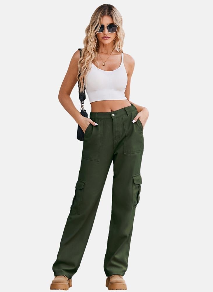 Green Regular Fit Mid Rise Plain Cargo Pant