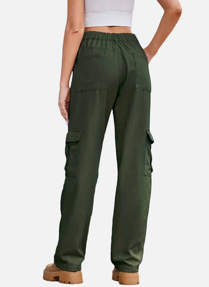 Green Regular Fit Mid Rise Plain Cargo Pant