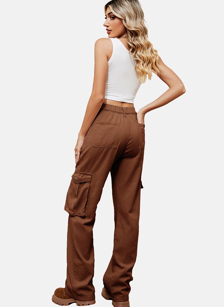 Brown Regular Fit Mid Rise Plain Cargo Pant