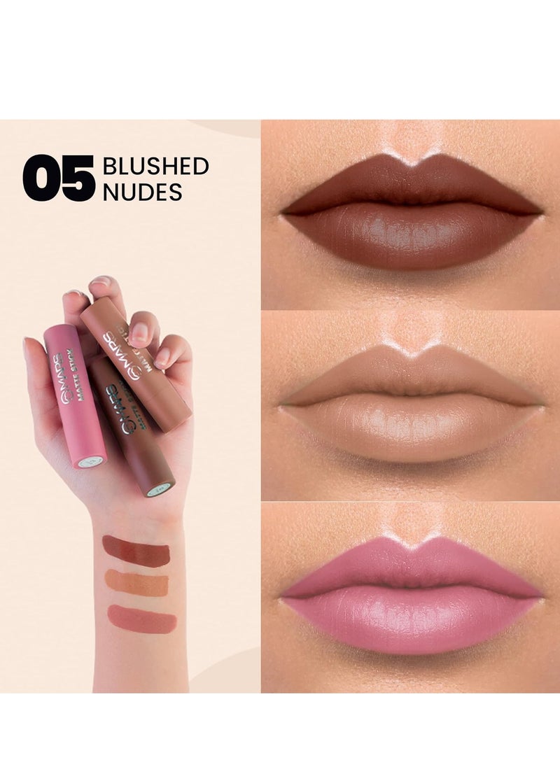 MARS Matte Box Set of 3 Lipsticks for Women | Long-Lasting | Smooth Finish | Moisturising | One Swipe Pigmentation (3x3.2 gm) (05-Blushed & Nudes)