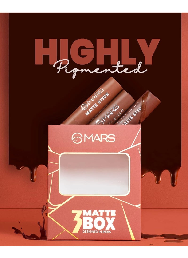 MARS Matte Box Set of 3 Lipsticks for Women | Long-Lasting | Smooth Finish | Moisturising | One Swipe Pigmentation (3x3.2 gm) (05-Blushed & Nudes)